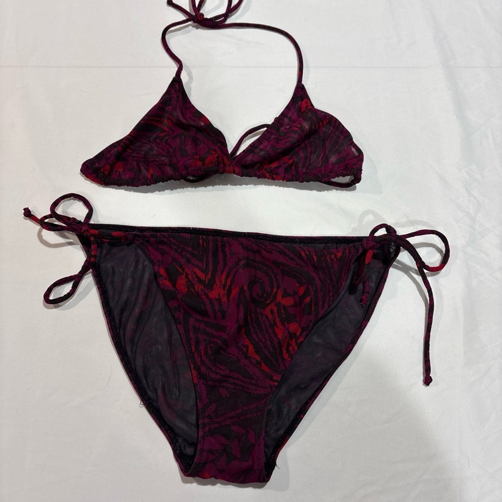 Vintage Victoria's Secret Sheer Mesh Animal Print Side Tie String Bikini S/M